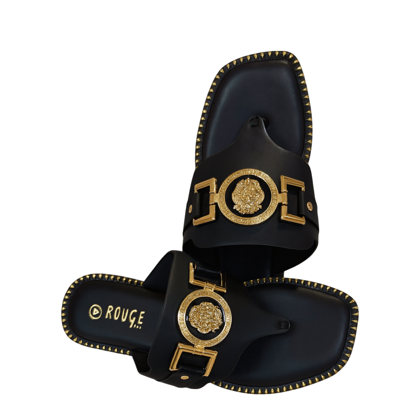 Men’s Luxury Black Slide Sandals with Gold Medallion