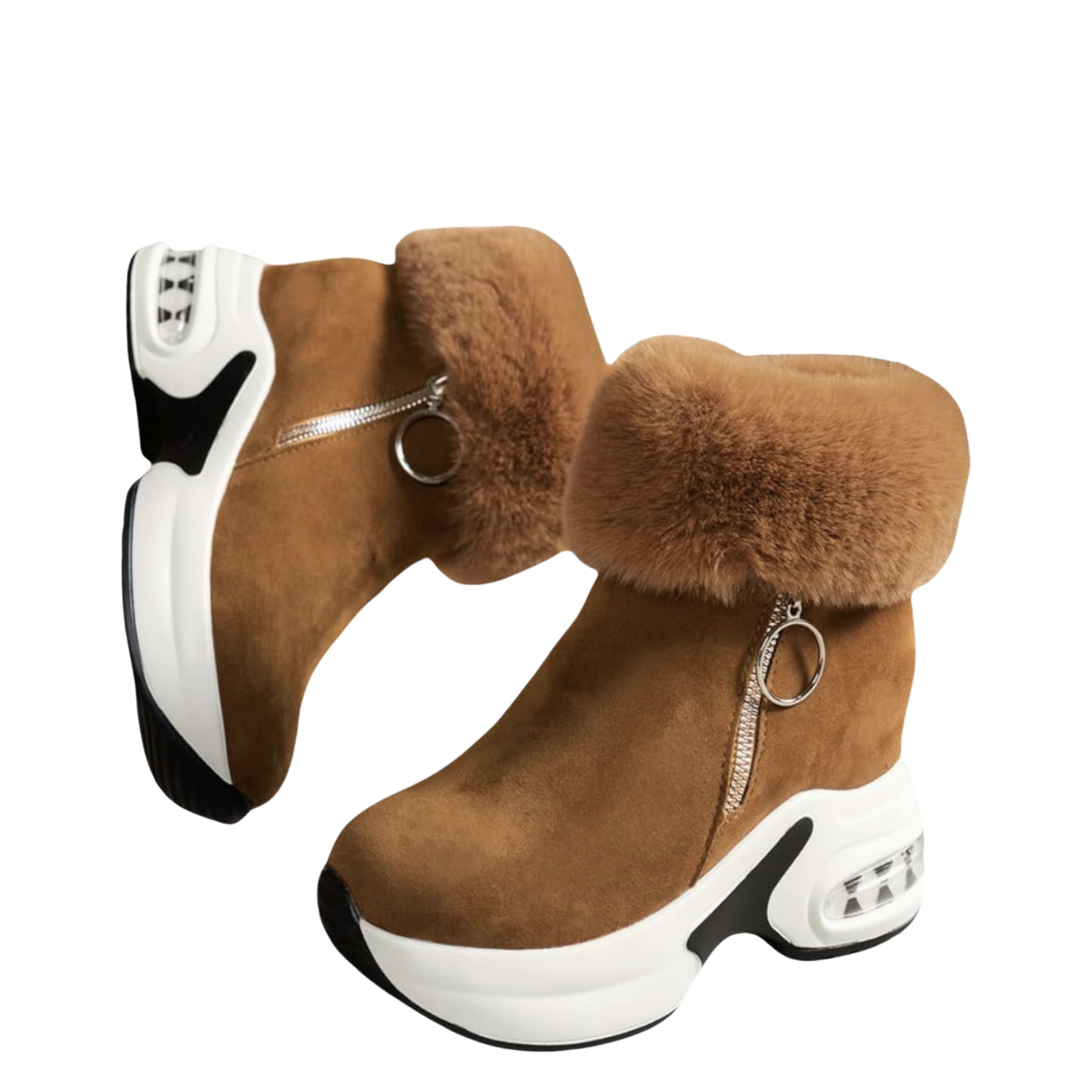 Women’s Luxury Fur-Lined Winter Sneaker Boots – Warm Platform Ankle Boots with Zipper