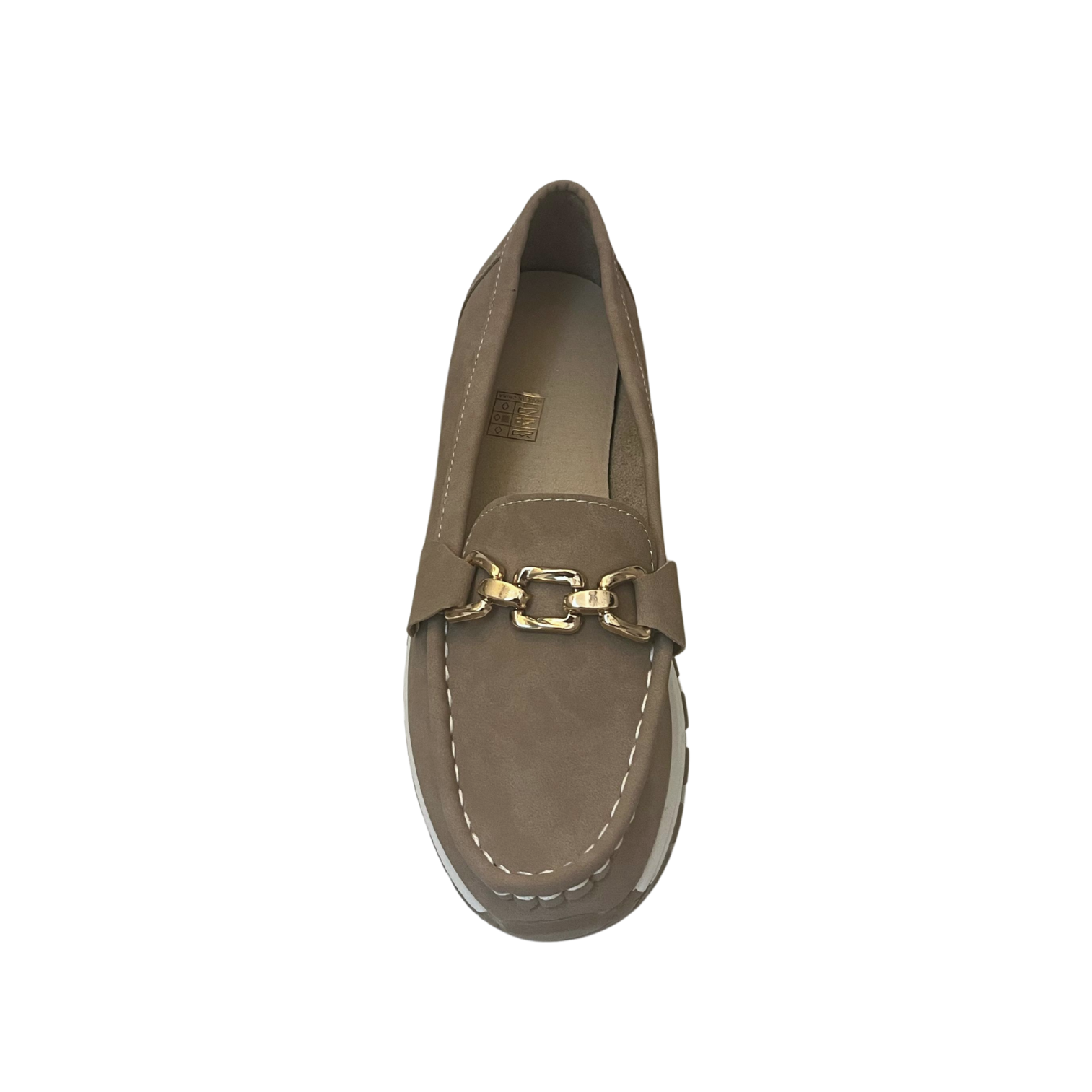 Women’s Taupe Loafers with Gold Chain – Comfortable Casual Slip-On Shoes