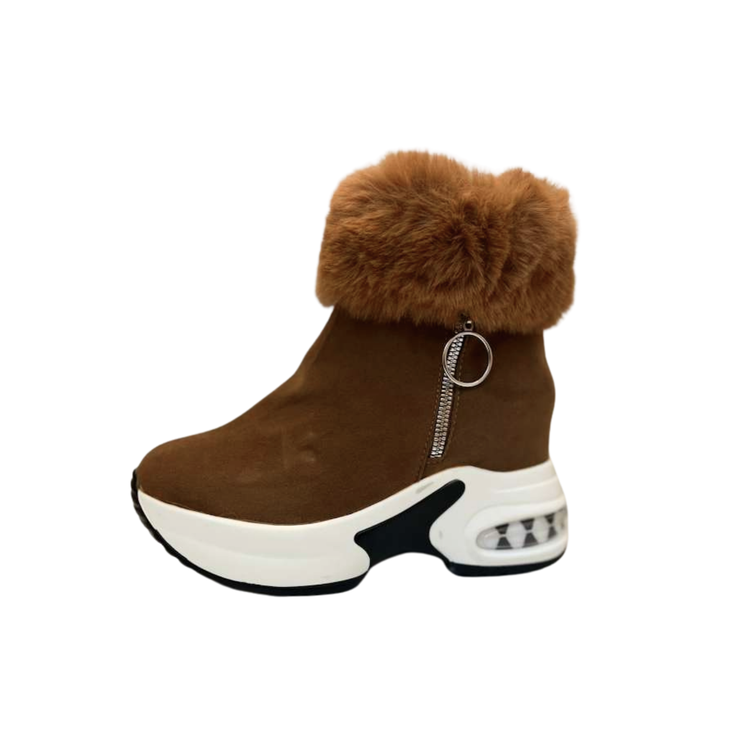 Women’s Luxury Fur-Lined Winter Sneaker Boots – Warm Platform Ankle Boots with Zipper